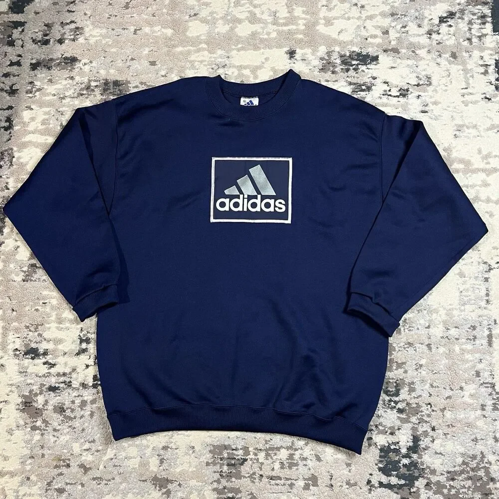 Vtg 90's Adidas Crewneck Sweatshirt Men XL Navy Embroidered Made In USA Big Logo